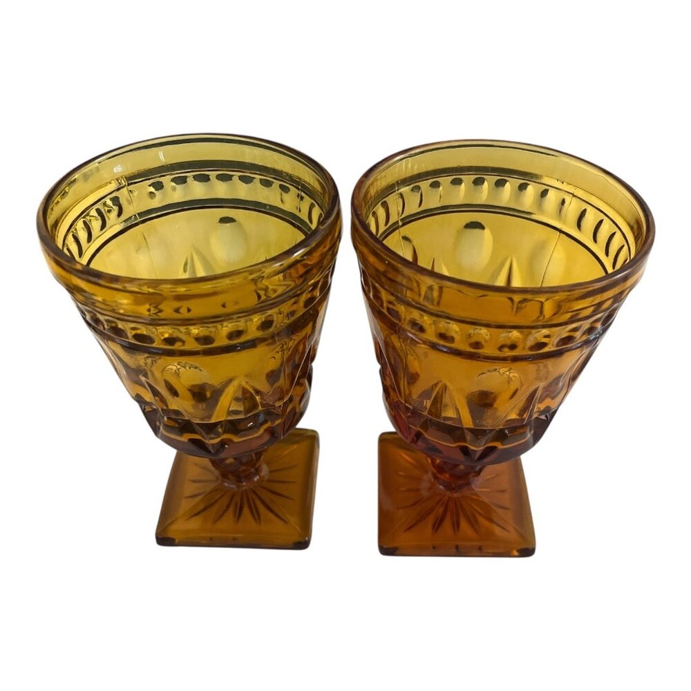 Indiana Glass Park Lane Amber Goblets – Colony Brand – Set of 2 – Vintage Presse